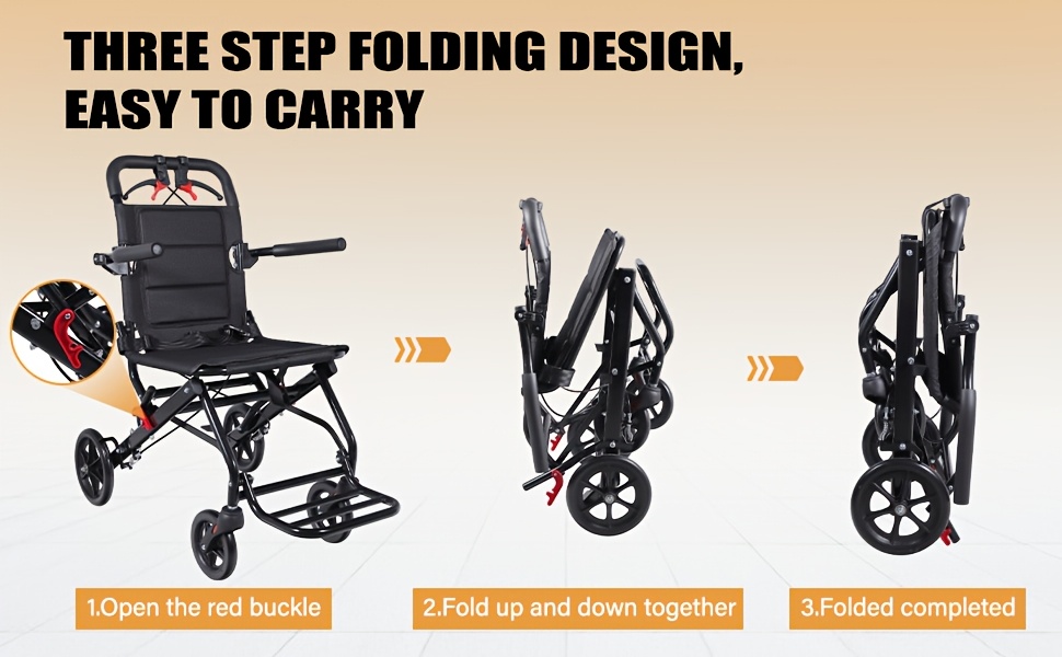 Wheelchairs for Adults Lightweight Foldable Ultra Lightweight Transport Wheelchair, Portable Folding Transfer Chair for Seniors, Adolescents And Children, Narrow Wheelchair for Tight Spaces OR Travel