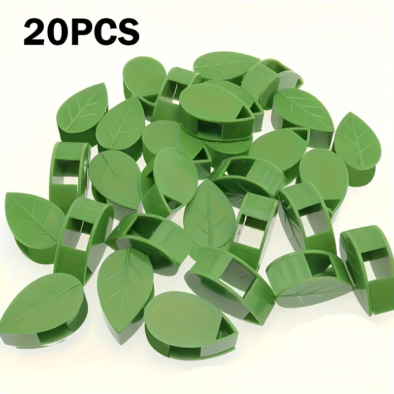 TEMU 20pcs/40pcs/60pcs/100pcs Greenhouse Plant Clips, Green Leaf-shaped Plant Clips, Self-adhesive Design, Waterproof And Reusable, Suitable For Vine