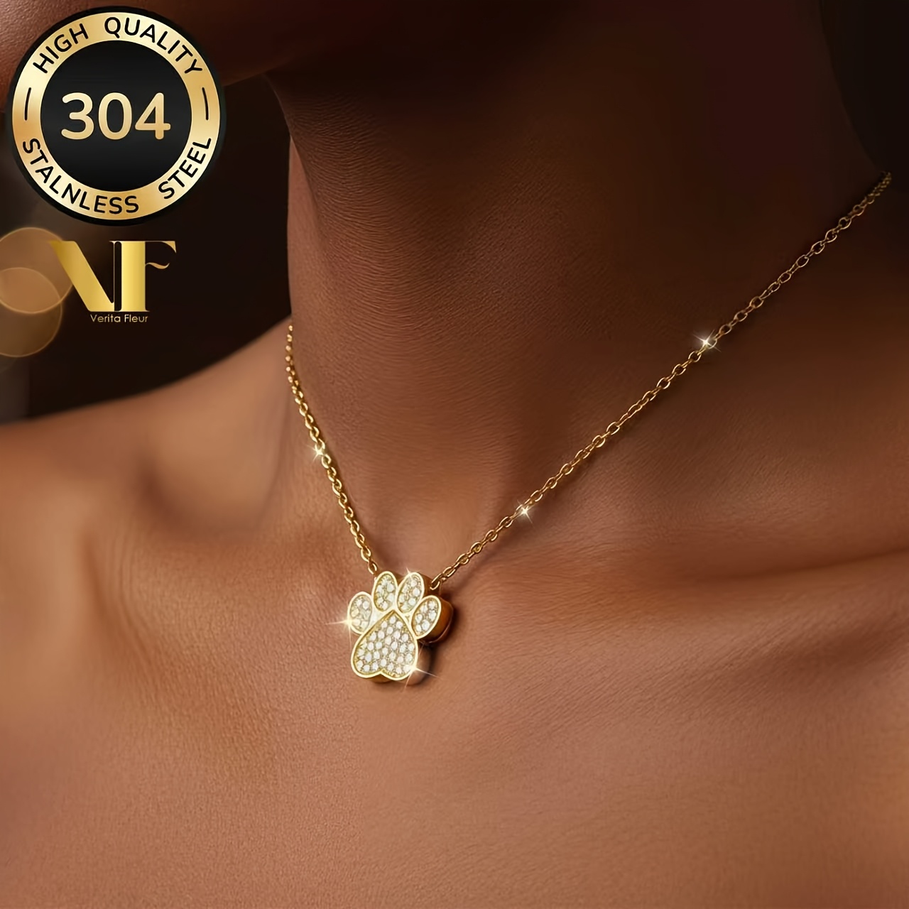 Women's Stainless Steel Cat Paw Print Necklace, Cute Design
