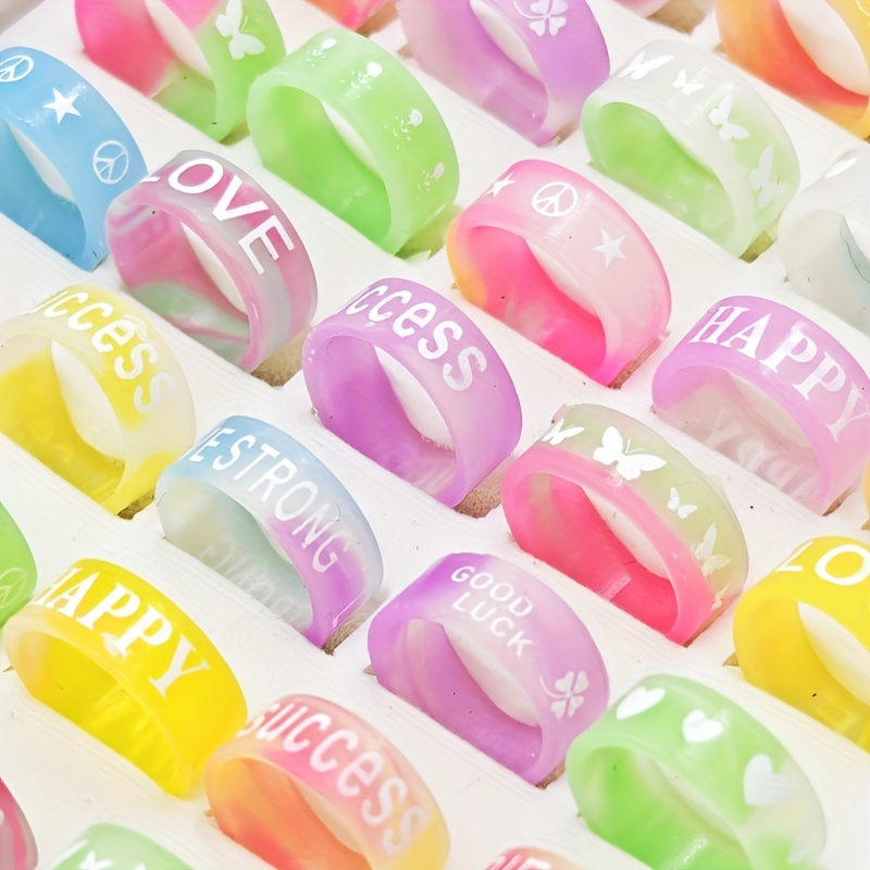Mixed Styles Silicone Printed Rings Set
