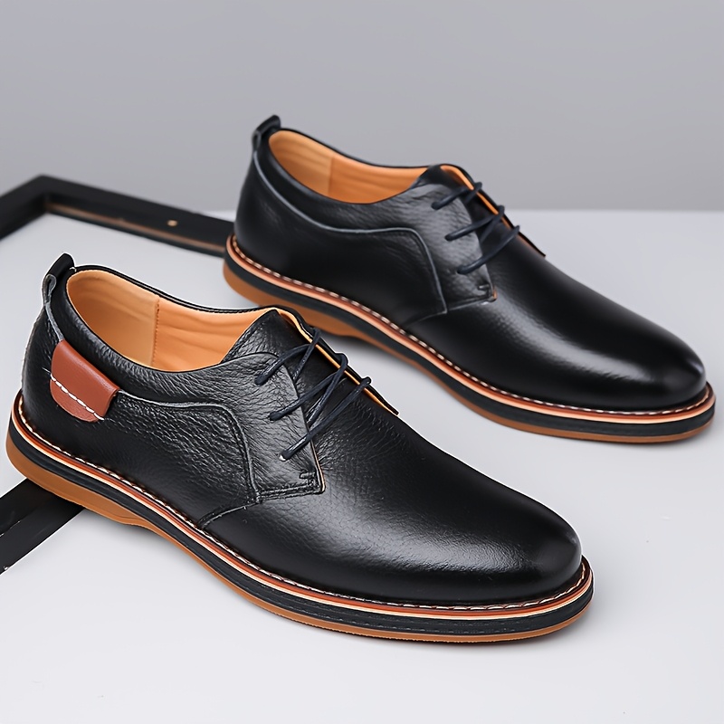 Men'S Genuine Cow Faux Leather Dress Shoes - Sleek Lace-Up Business Casual Footwear with Non-Slip Rubber Sole, Available in Navy Blue, Black, Olive Green, and Brown, All-Season Comfort, Faux Leather Lining, Perfect for Work, Parties, and Casual Attire, Versatile Dress Shoes | Sleek Shoe Design | Shoes