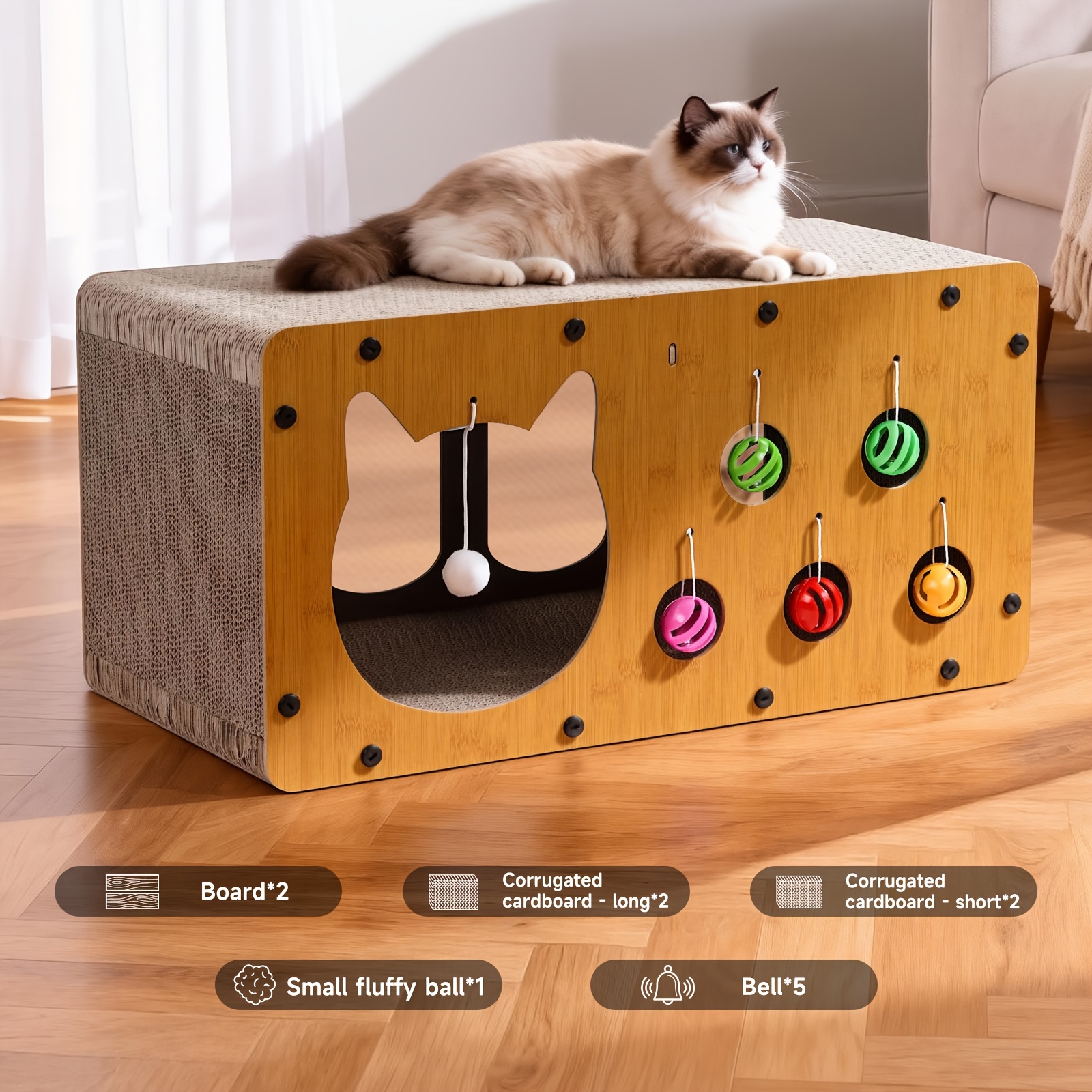 TEMU Cat Scratching Board, A Multifunctional Cat Furniture With An Interactive Rolling Ball, Scratch-resistant And Sturdy, With A Breathable Design