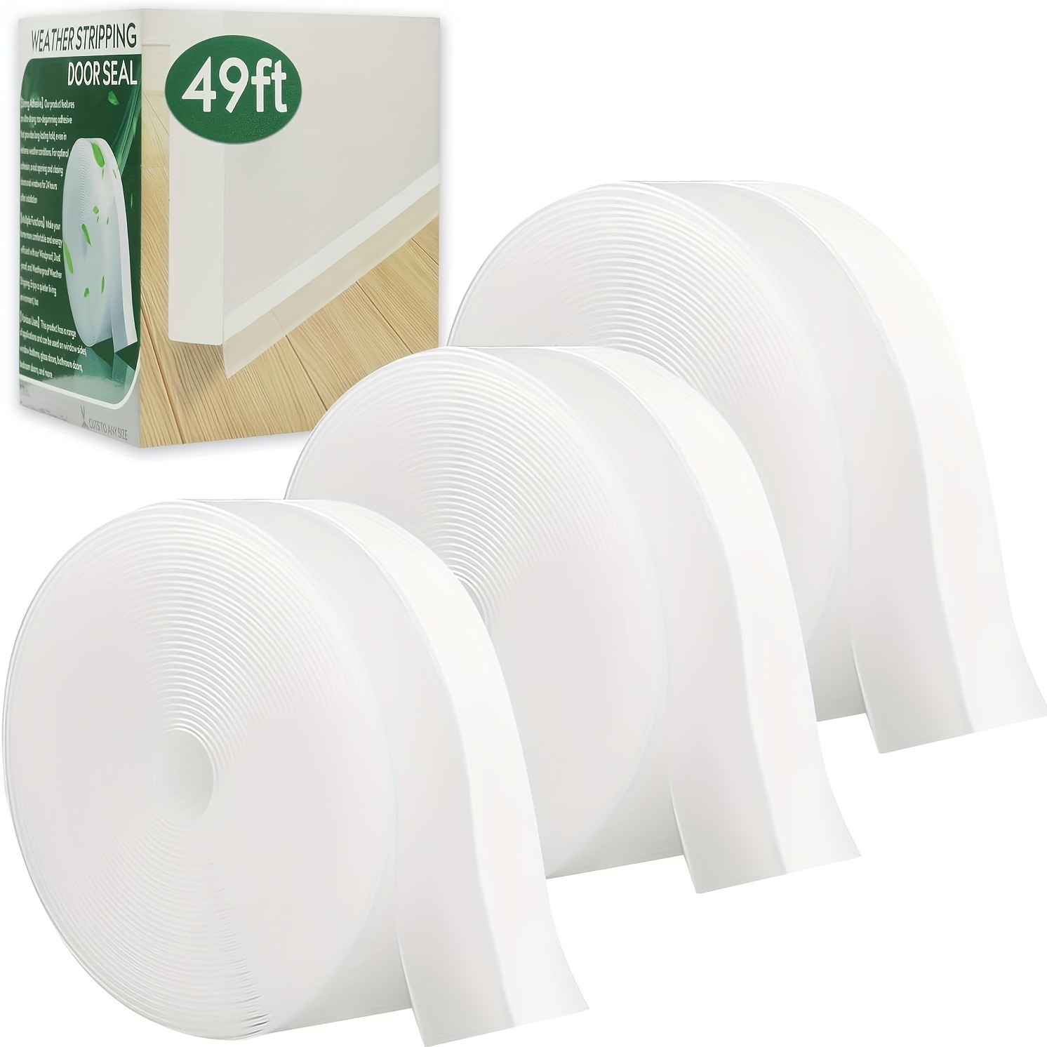 TEMU 49-foot Silicone Sealing Tape, Weatherproofing For Doors, Insulation Tape For Drafts, Under-door Sealing Strip For Windows And Door Bottoms (3