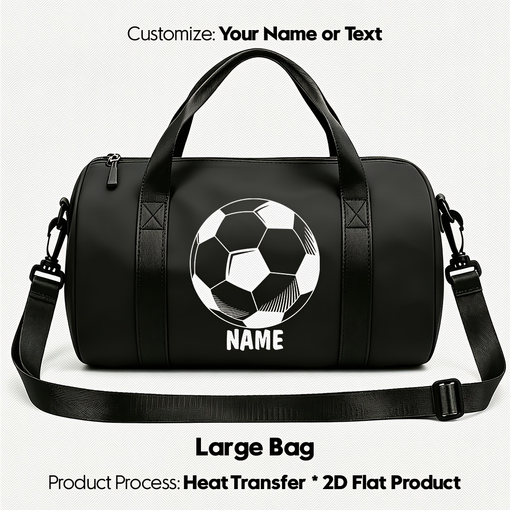 TEMU Custom Personalized Name Handheld Gym Bag - Soccer Ball Print - Preppy Style - Sports Duffel Bag, Large Capacity Adjustable Shoulder Straps,