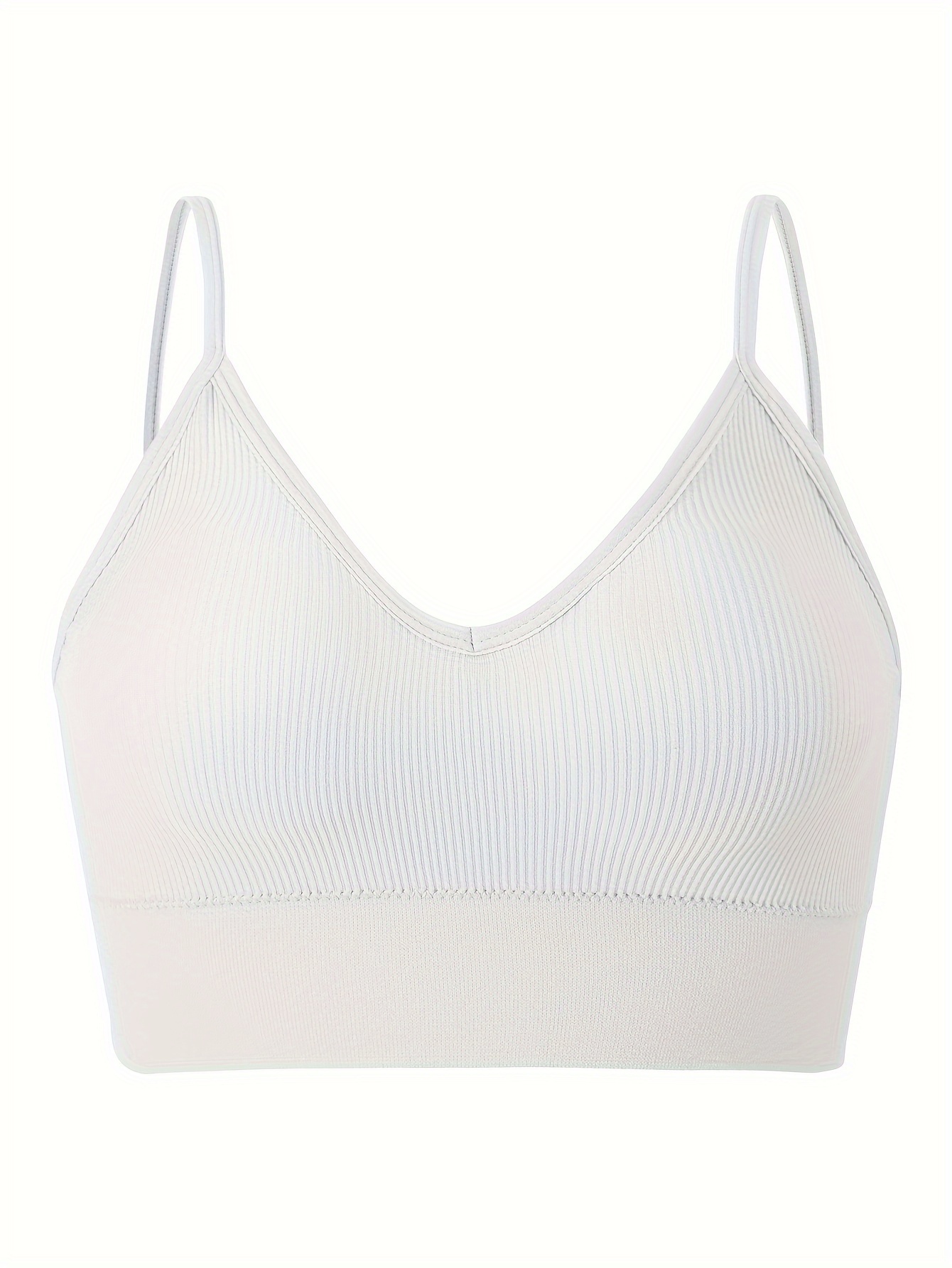 Simple Solid Ribbed Wireless Bra, Comfy & Breathable Bra, Women's Lingerie  & Underwear