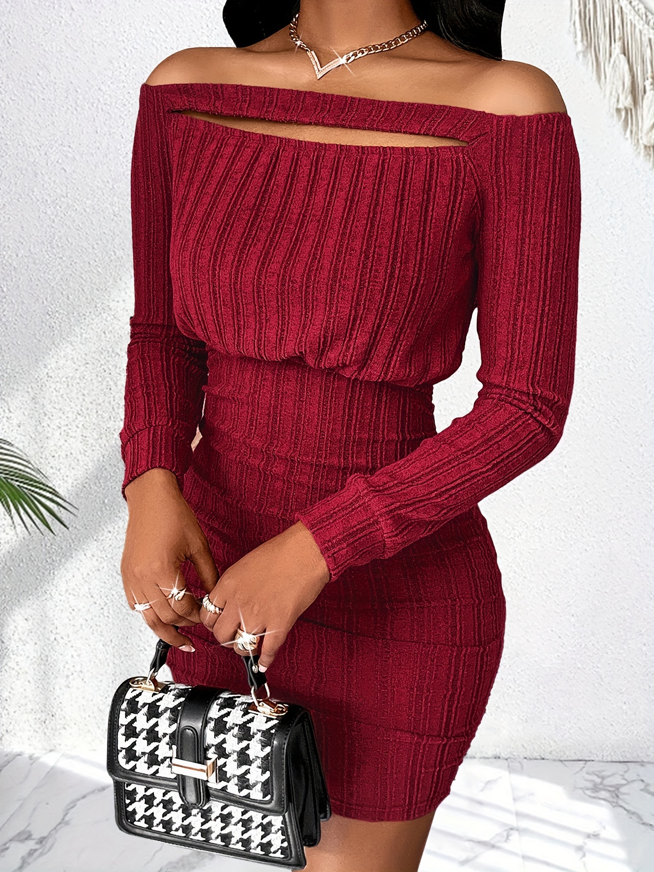 long sleeve bodycon dress outfit [Final Sale] Burgundy Lace V-Neck Sleeveless Midi Length Chiffon Flowy Bridesmaid Dresses Burgundy / XXL / N18 main image 1