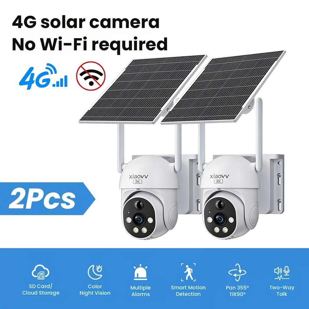 Xiaovv 4mp Outdoor 4g Solar Security Camera With Sim Card, Motion Detection, Night Vision, Ip65, Audio, Alarm Push, Does Not Support Wifi Connection