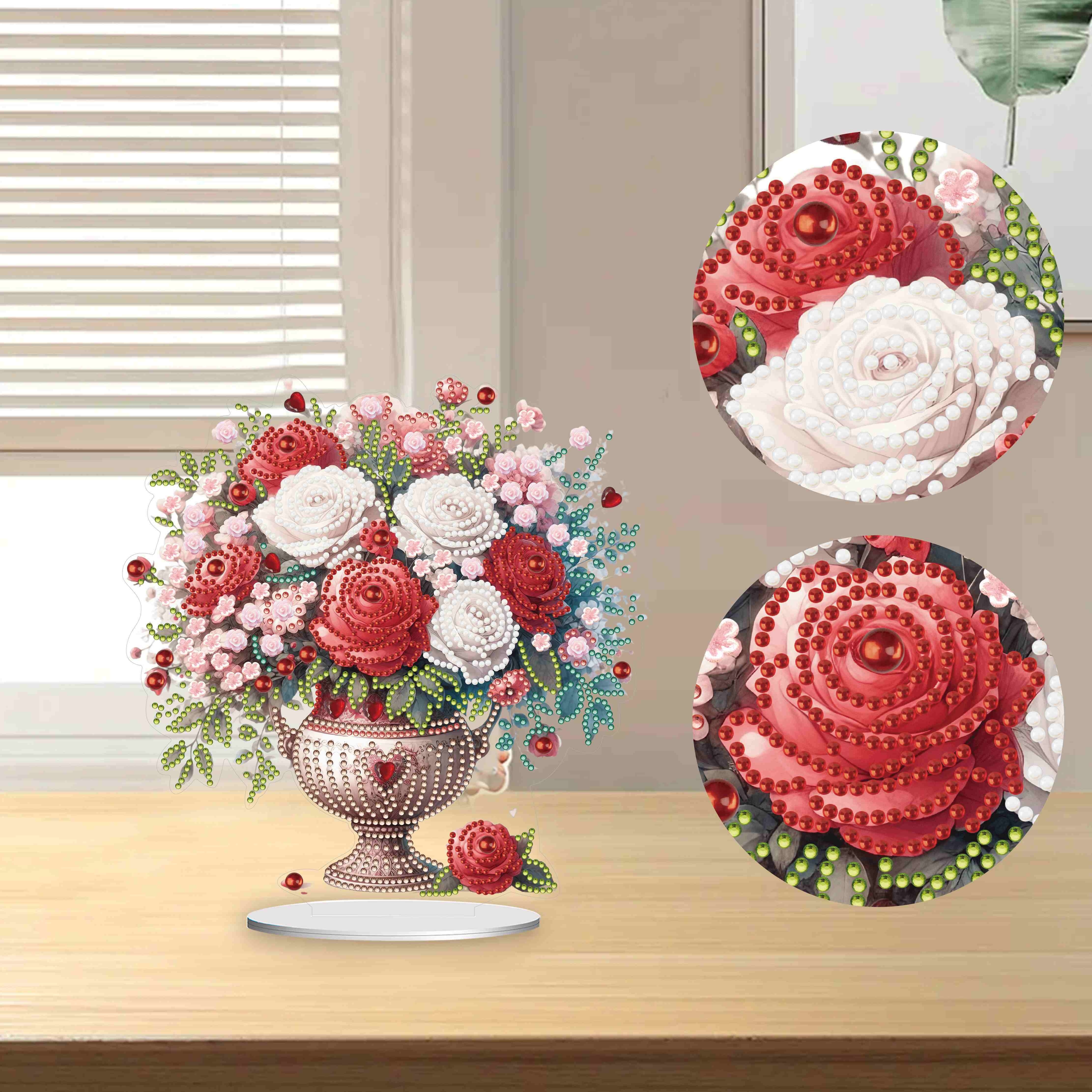 

Single Sided Rose Flower Series Pattern Desktop Decoration Ornaments, 5d Diy Special-shaped Crystal Diamond Painting Ornaments, Mosaic Making Crafts, Suitable For Home And Office Desktop