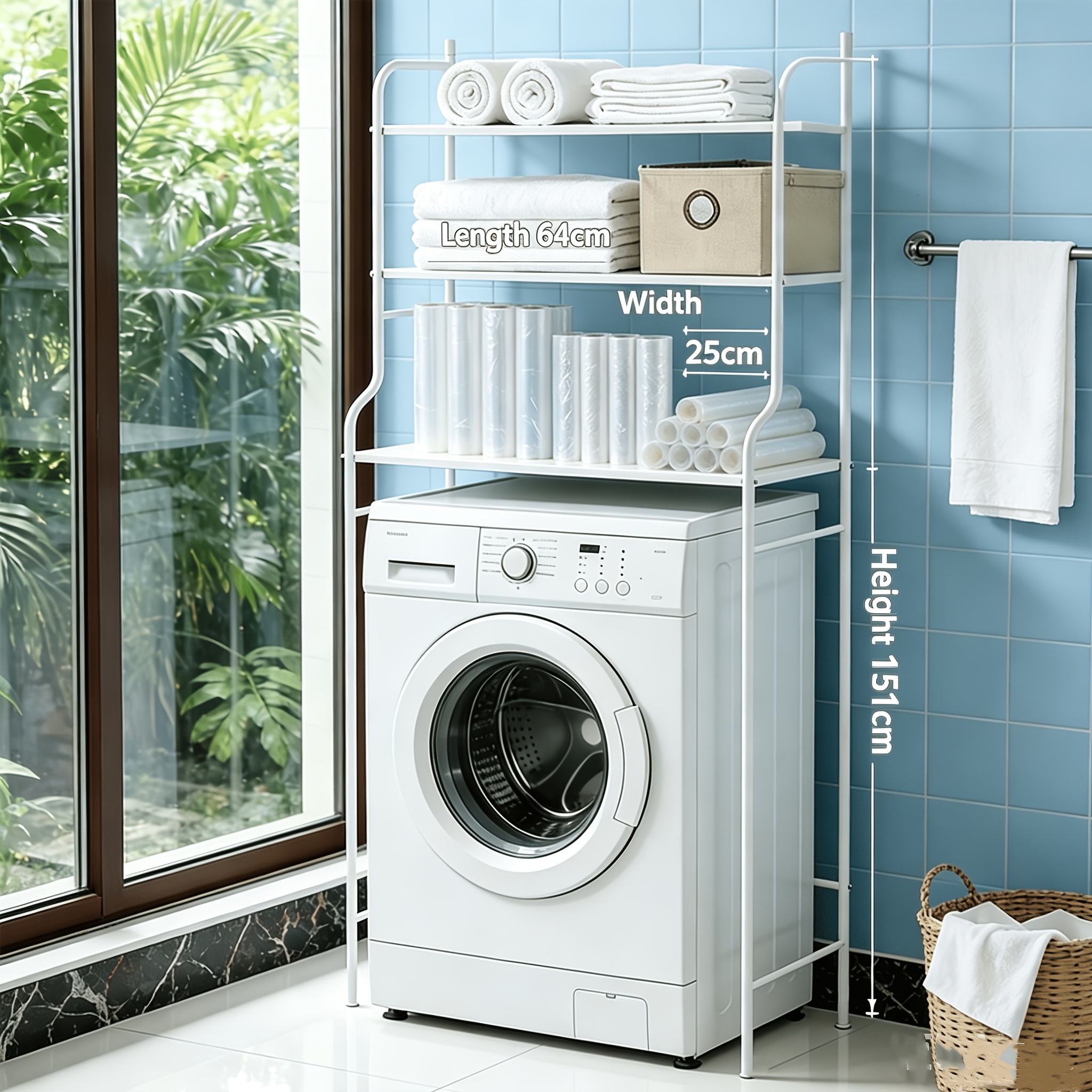 TEMU Three-tier Washing Machine Top Shelf, Toilet Shelf, Bathroom Storage Organizer, Multi-functional Shelf, Shampoo And Shower Gel Holder, Made Of
