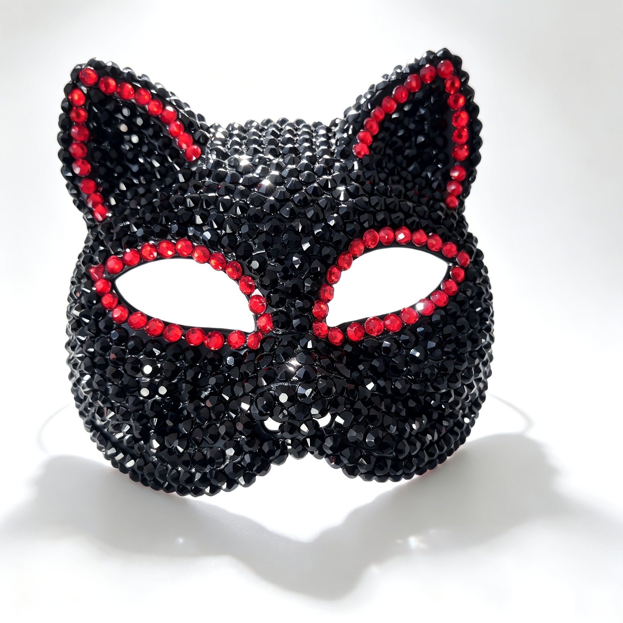 Color-Block Trim Rhinestone Cat Ear Mask with 3D Ears