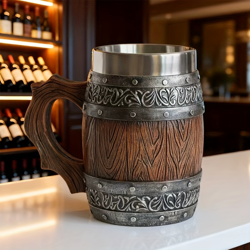 Simulated Oak Design, Approximately 500 Ml, Oktoberfest Beer , Beer Mug, Stainless Steel Water Cup
