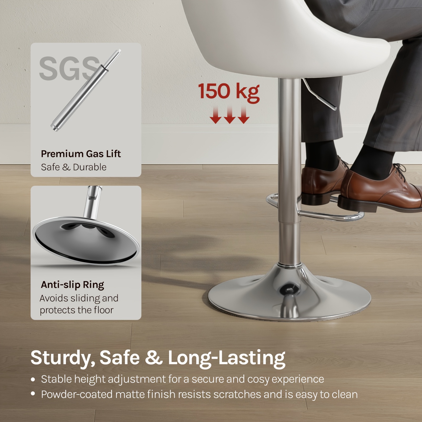 Modern Swivel Bar Stools with Artificial Leather, 360° Adjustable Height