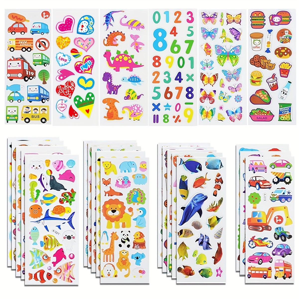 

3d Puffy Sticker Pack - Sheets For Crafts, Scrapbooking & | Animals, Fruits, Dinosaurs & More