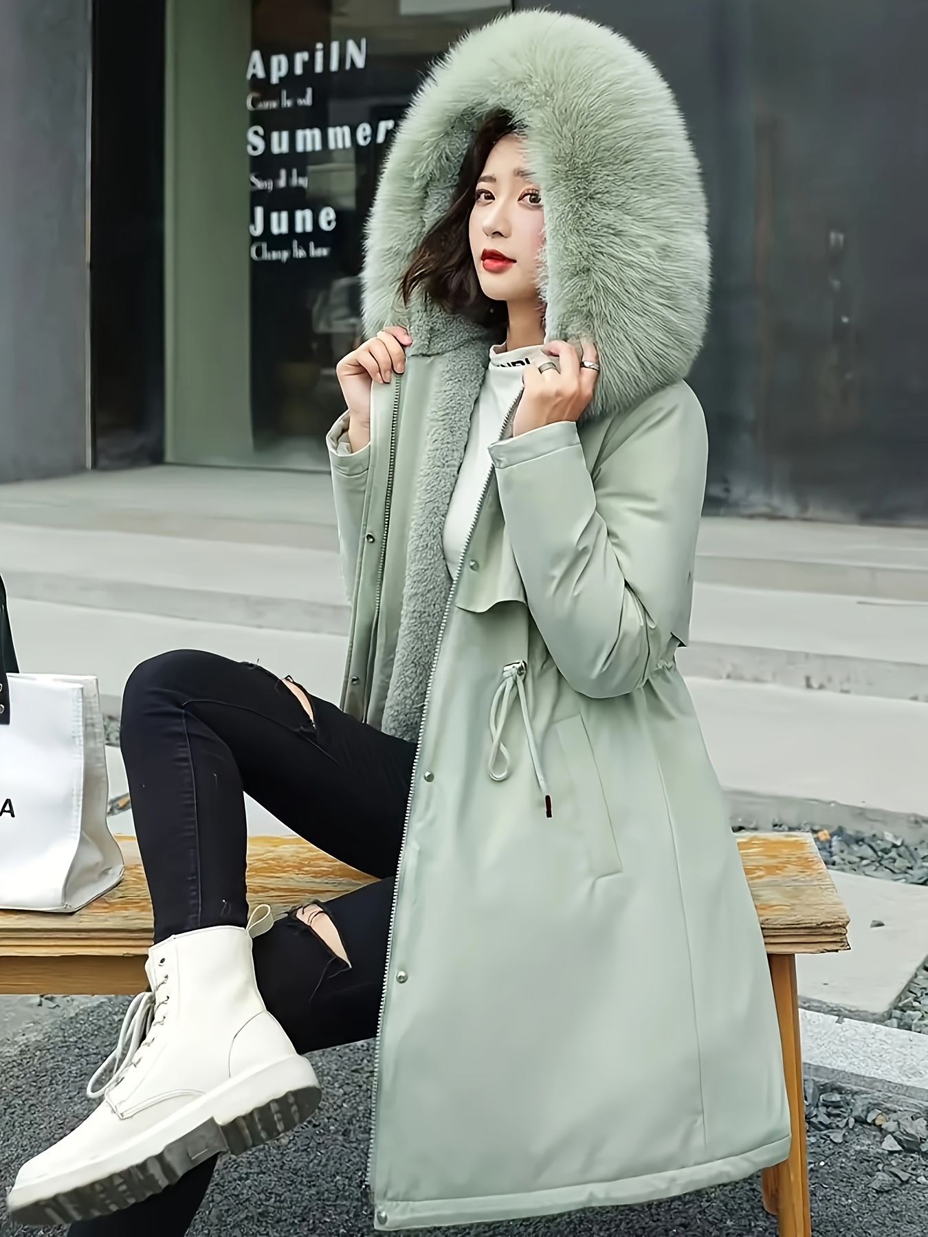 여성 캐주얼 폴리에스테르 코트 - 후드, 긴팔, 짠, 가을/겨울 패션, 방풍, 포켓 및 지퍼 잠금 장치가 있는 여성 캐주얼 폴리에스테르 코트