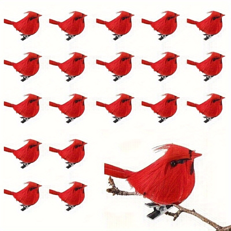 

8pcs Birds For Crafts, Mini Clip On Christmas Tree Ornaments Artificial Red Birds Decorations For Wreaths Centerpieces Diy Crafts, Red Velvet & Feathers