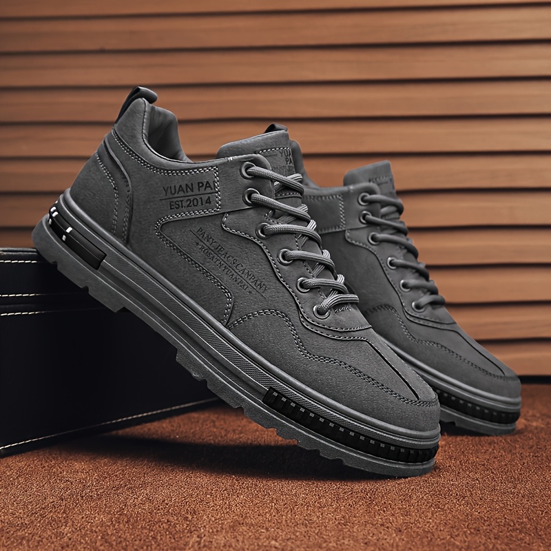 Men's Lightweight Skate Sneakers - Stylish Beige Casual Sneakers with Durable PU Upper, Breathable Fabric Lining, and Non-Slip PVC Sole for Casual Attire, Hiking & Outdoor Activities, Everyday Shoes | Sporty Style | Breathable Lining, Skate Shoes