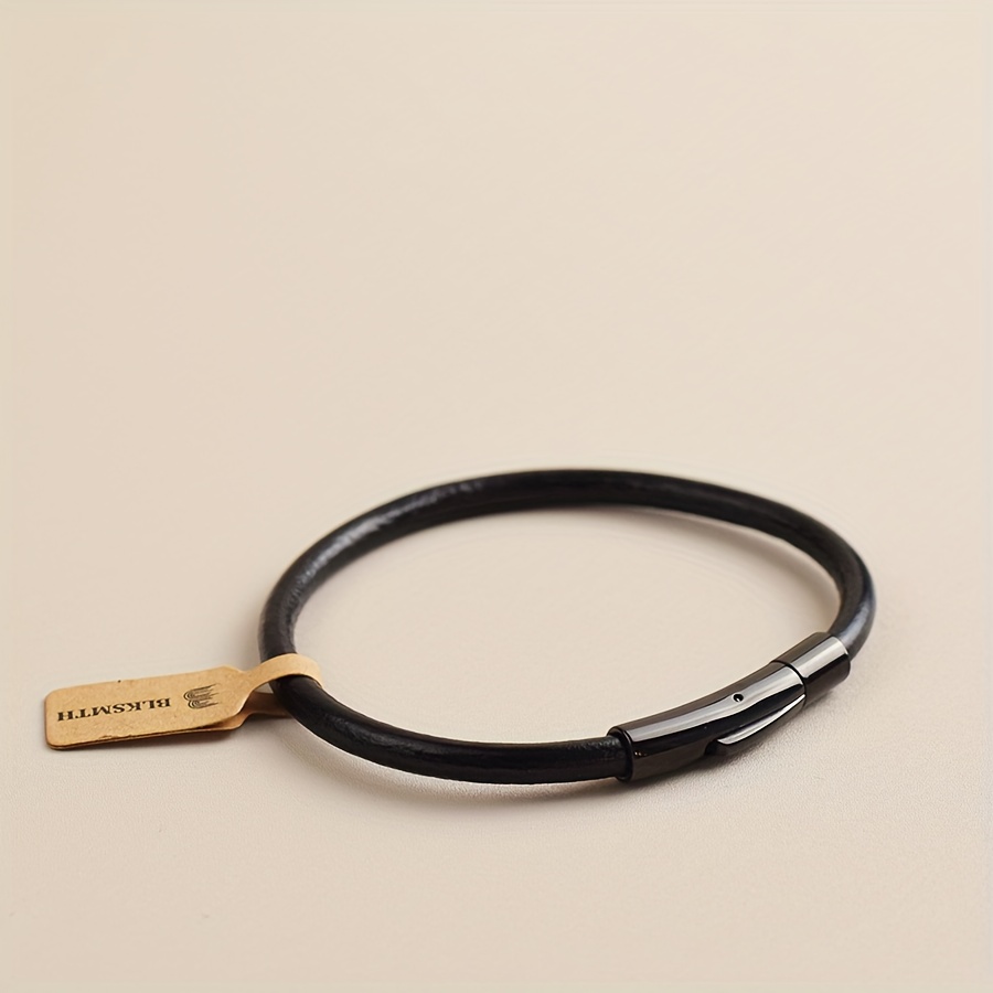 

Blksmth Genuine Leather Bracelet - Sleek Black With Golden Accents, Adjustable Design For Casual Attire Or Music Festivals, Vintage Leather Bracelet