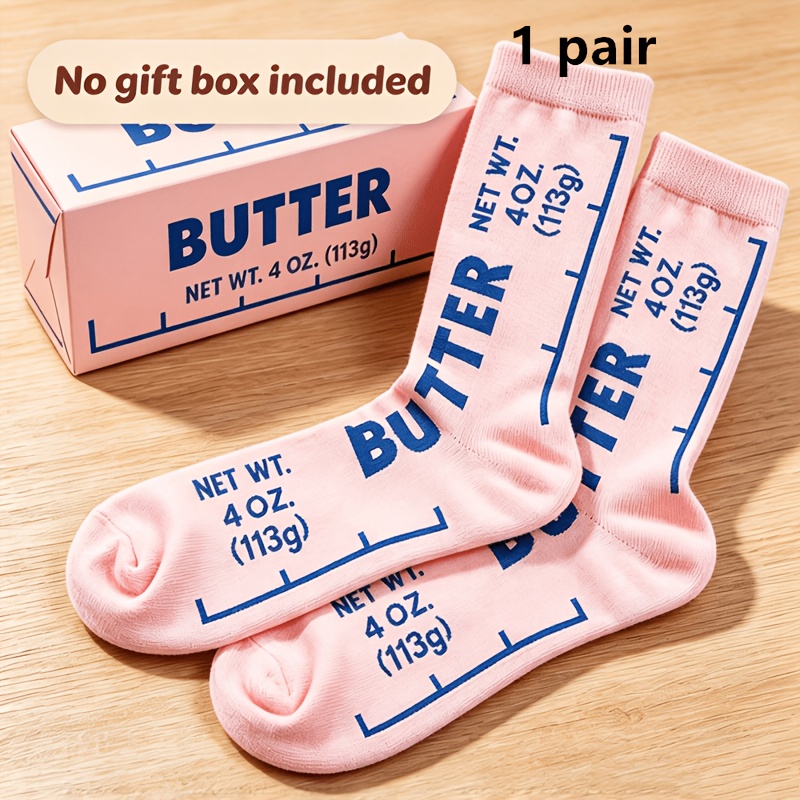 TEMU 1 Pair Of Fun Butter-themed Mid-calf Socks, In Multiple Colors, Unisex, Comfortable And Casual, Sizes 39-42, No Gift Box