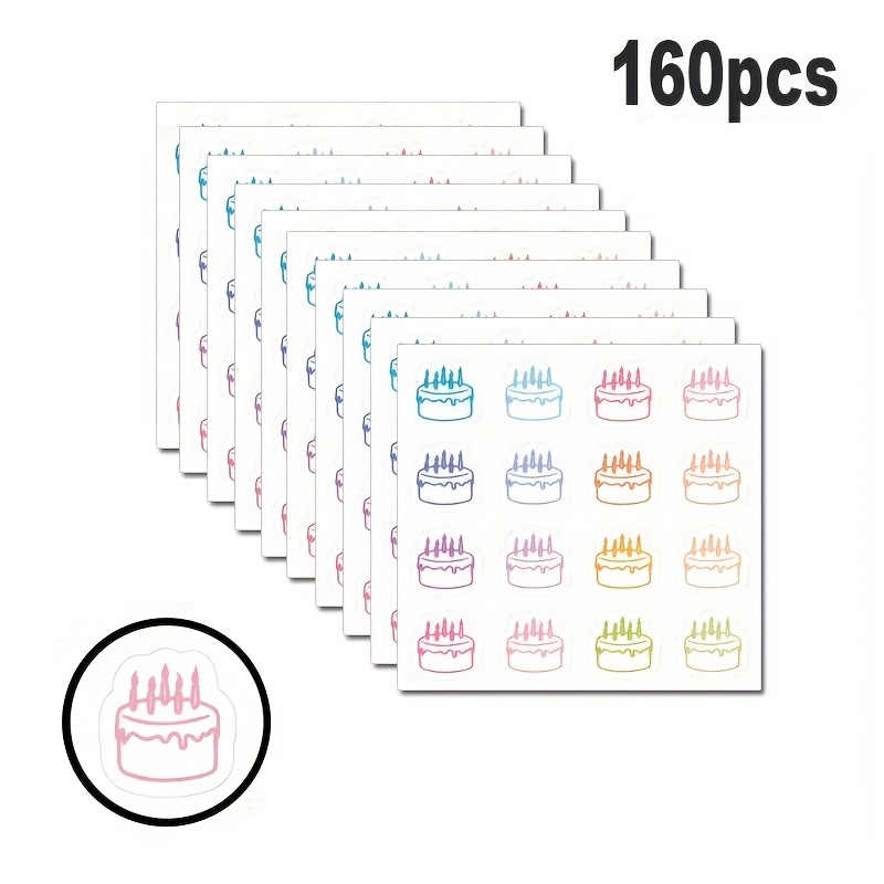 160pcs Per Pack, Mini Birthday Cake Plan Label Stickers, Happy Birthday Icon Stickers, Party Cake Decorations, Suitable For Calendars, Birthday Gift Decoration Label Stickers
