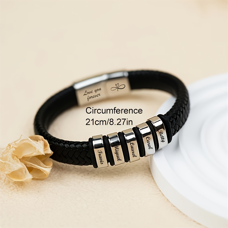 Personalized Men's Braided Cord Bracelet, Engravable Heart Lock Clasp