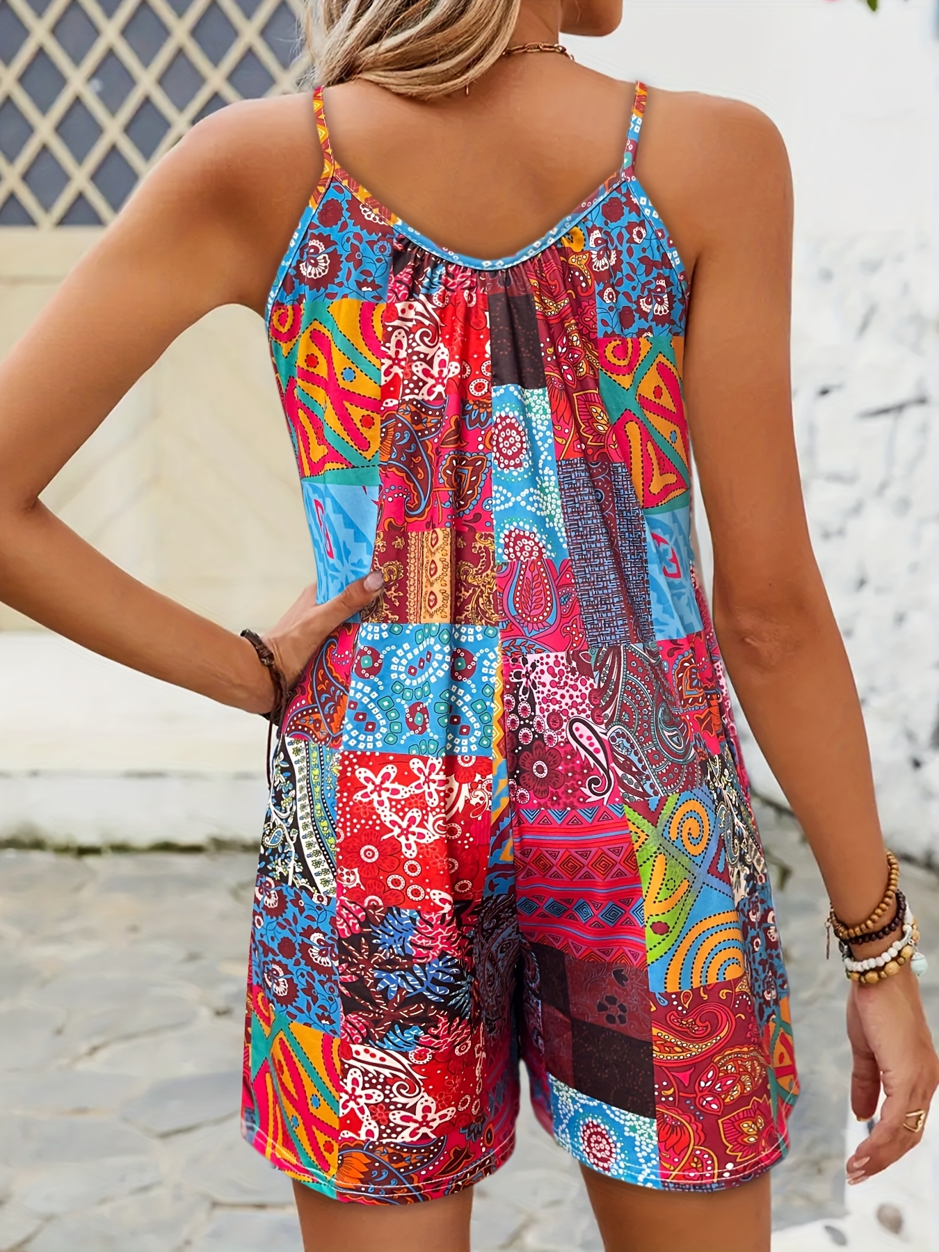 Womens Vibrant Paisley Pattern Sleeveless Romper Jumpsuit