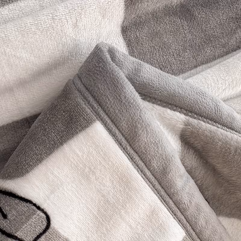 plush flannel throw blanket coral fleece gray checkered design with adorable panda patterns warm comfortable for couch bed or sofa machine washable use Product details 5