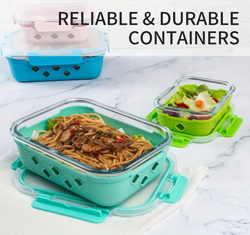 10 pack glass meal prep containers, food storage container set with airtight lids (34oz+12oz), kitchen organization, sleek storage containers, rectangular containers, microwavesafe containers, dishwashersafe containers, reusable containers, healthconscious , meal preppers Product details 2