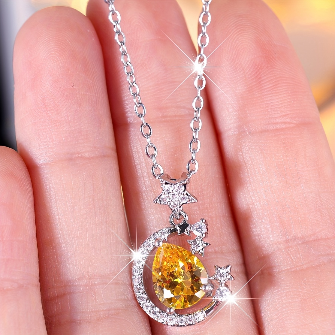 Stylish Luxury Necklace Adorned with Yellow Synthetic Zirconia