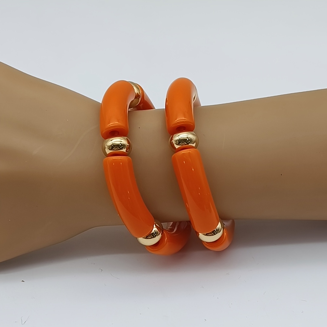 TEMU 2pcs Pulseras Elásticas Degradadas de Tubo de Resina, Moda Versátil, Retro, Estilo Bohemio del , Sexy, Elegante, Brazalete Elástico para Uso