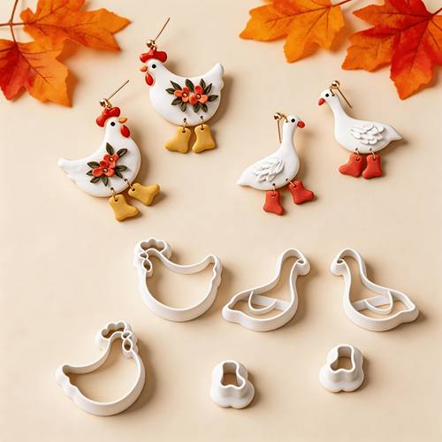 6pcs bohemian farmhouse clay cutters suitable for polymer clay soft clay chick goose molds with paw details hollow out earring diy tools durable demolding for jewelry making handmade gifts for beginners
