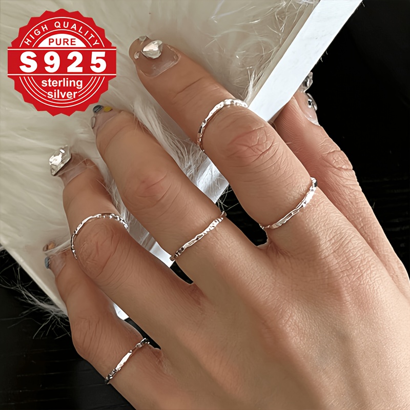 Women's S925 Silver Tinfoil Pattern Open Ring, Minimalist Design