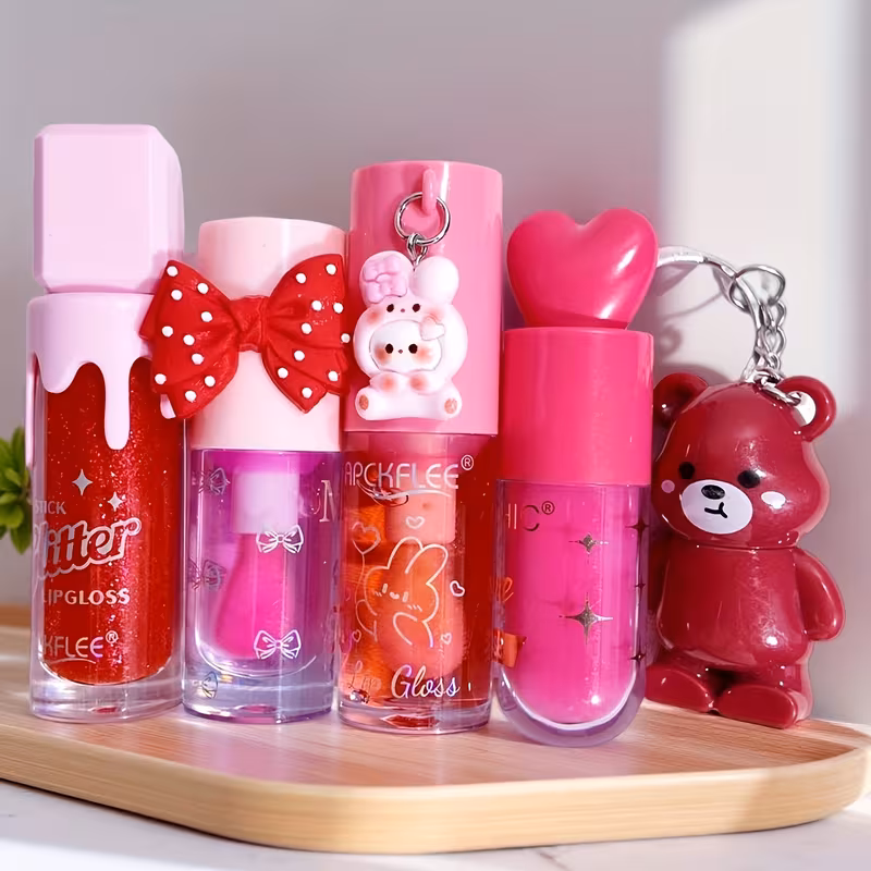 pink sphere multi style lip makeup set 5pcs kit cute bunny tinted lip oil 3d bear matte lip glaze heart shaped head cream moisturizing lip base cream bottle pearlescent shimmer lip gloss beautiful christmas gift birthday gift 5 lip se Product details 4