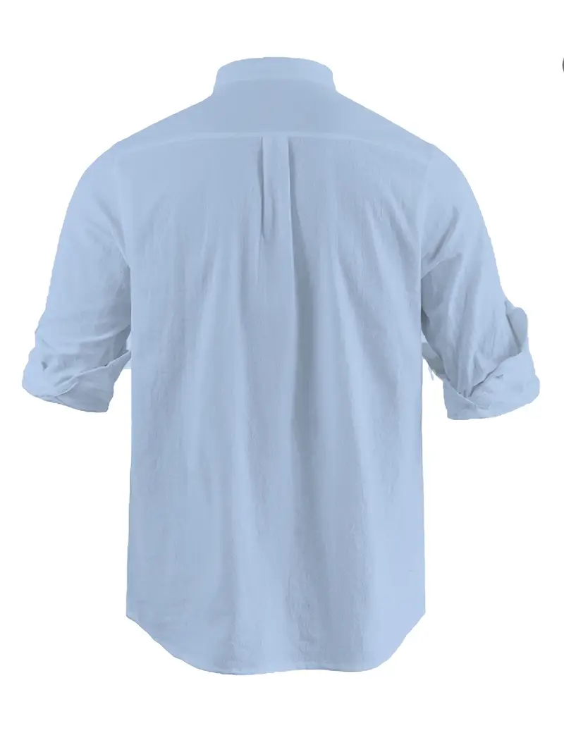 ανδρικό καθημερινό βαμβακερό λινό πουκάμισο με μακριά μανίκια - καλοκαιρινό μονόχρωμο με στάμπα γιακάς, διαπνέον & ελαφρύ, διαθέσιμο σε μεγάλα μεγέθη, μαύρο λεπτομέρειες 11