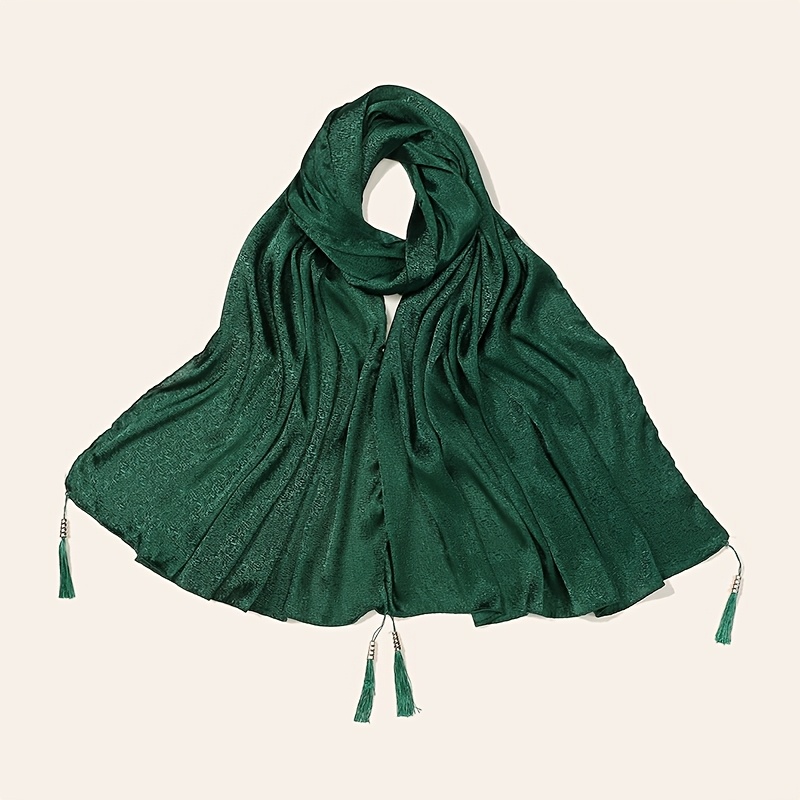 Women's Satin Solid Color Jacquard Tassel Headscarf/Bandana