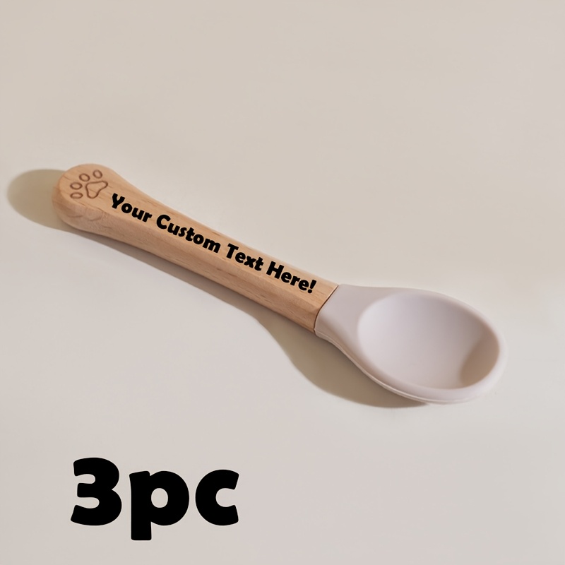 TEMU 3/6pcs Custom Logo Wood Paw Print Cat Feeding Spoon, Pet Can Scraper, Washable And Reusable, Suitable For Wet Food Feeding For Cats And Small
