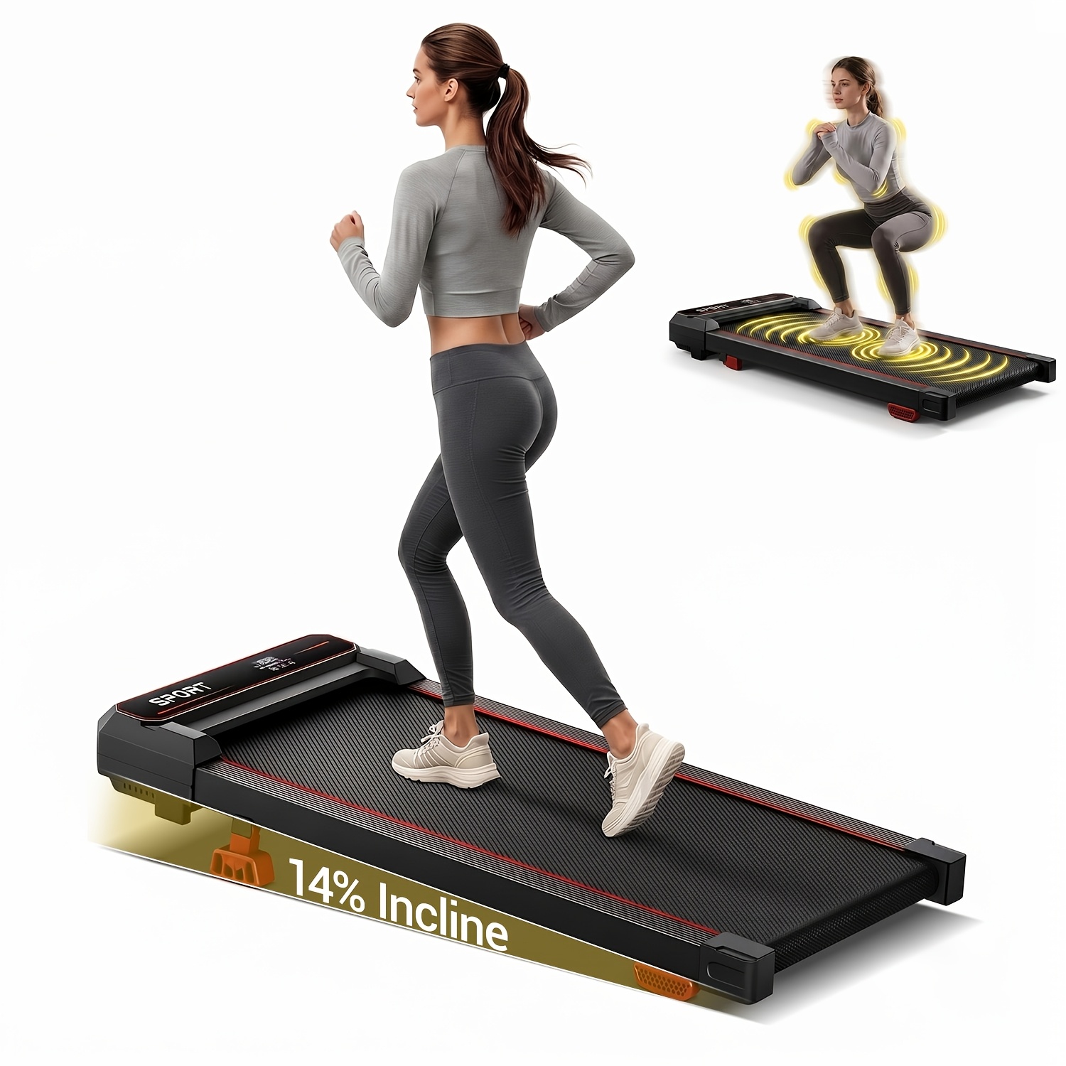 Walking Pad With 14% Incline Vibration, Weight 300 Lbs, Quiet 3.0hp Under Desk Walking Pad For Home Office