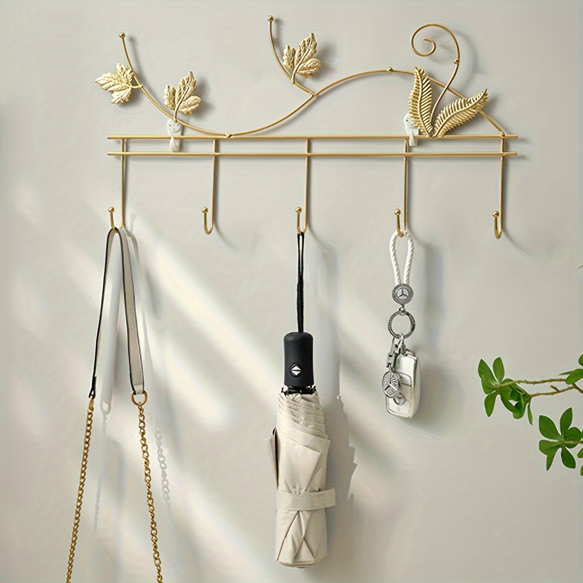 Leaf Shaped Non Perforated Wall Hook Keys Clothes Robes - Temu