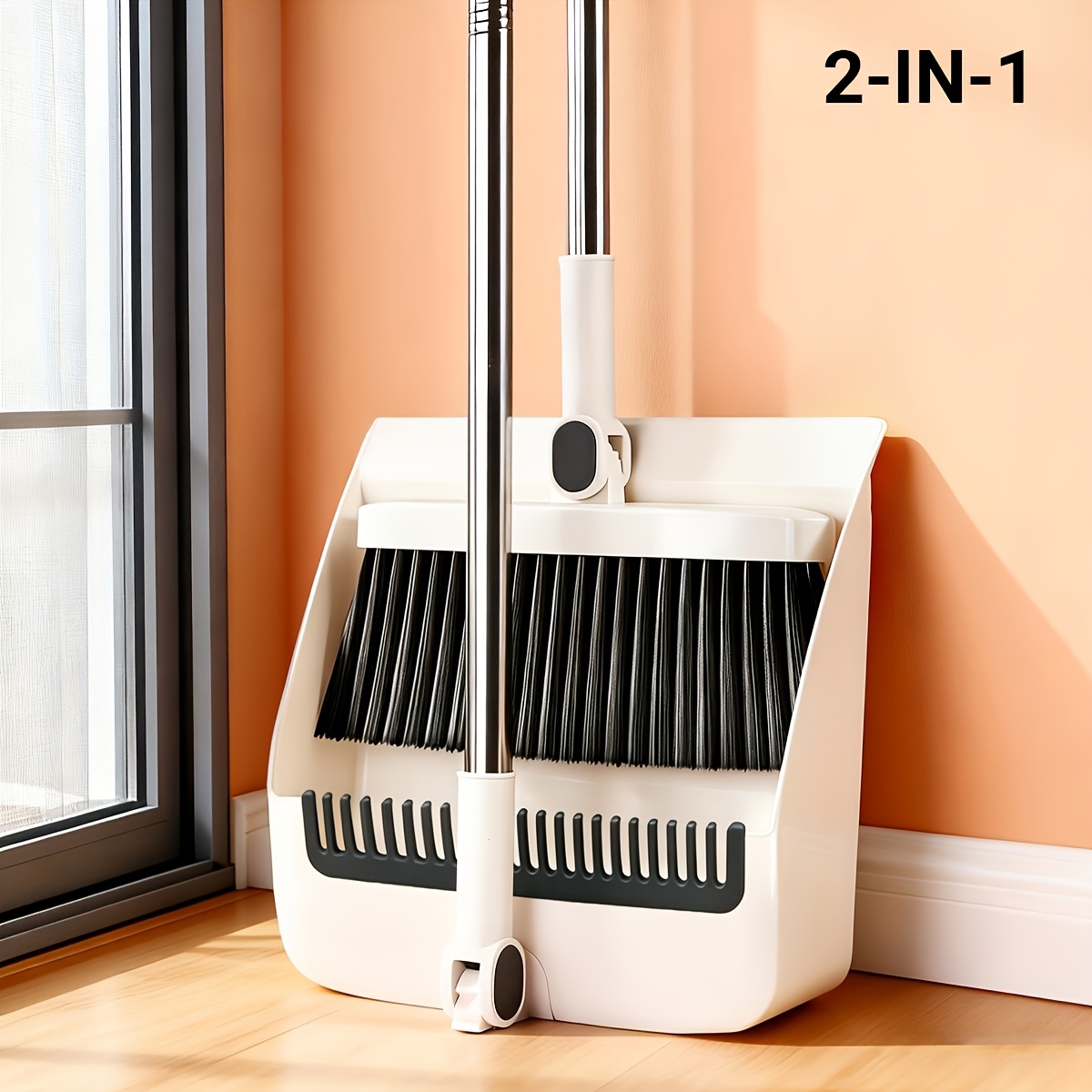 TEMU 3-in-1 Household Broom With Dustpan, Brush Set 2-in-1/4in 1 Foldable Broom With Dustpan Combo Set Long Handle Cleaning Tool Set For Removal