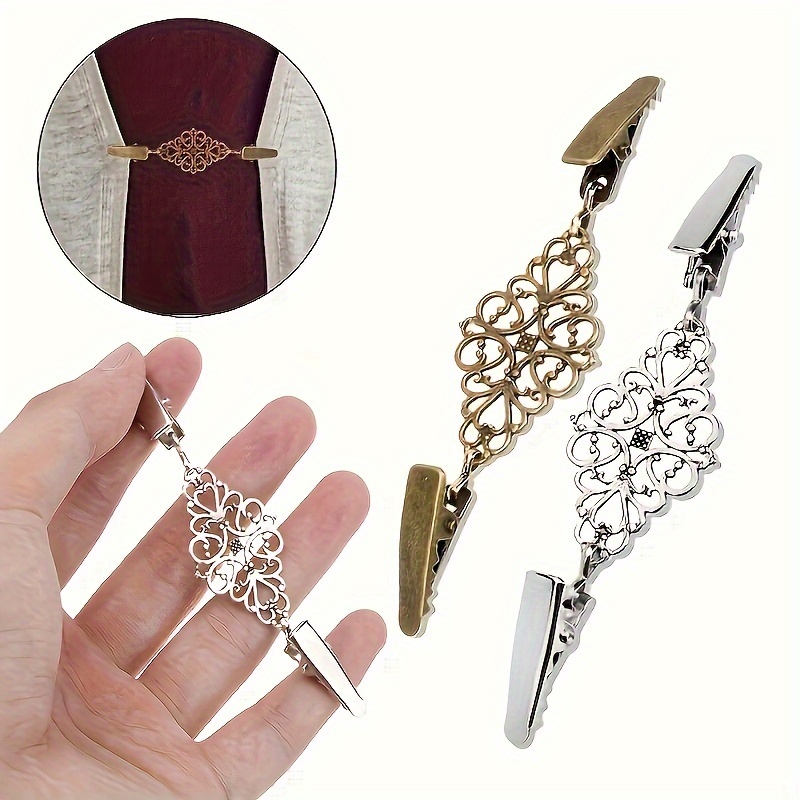 

1/2 Piece Vintage Geometric Hollow Shirt Clip With Clip-on Brooch Button - Add A Touch Of Fashion To Your Outfit! Holiday Gift Birthday Gift For Friends