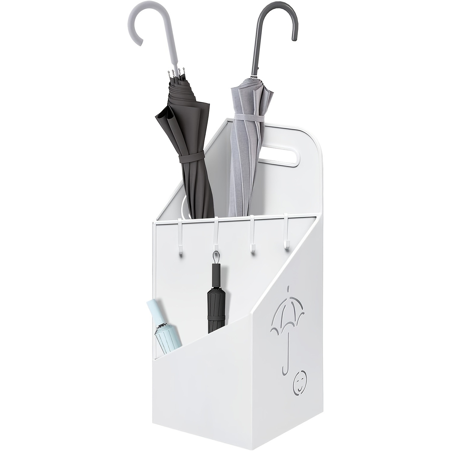 Image of 1pc Umbrella Stand 2 Slots, Umbrella Stand Umbrella Holder With Handle, 4 Hooks, For Entrance Area, 20 X 49 X 20cm, Metal