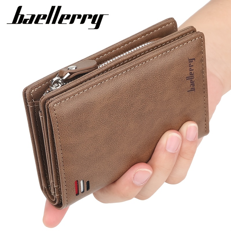 1pc   mens business vintage short wallet with multiple card slots pu   closure bank card holder and zipper coin purse
