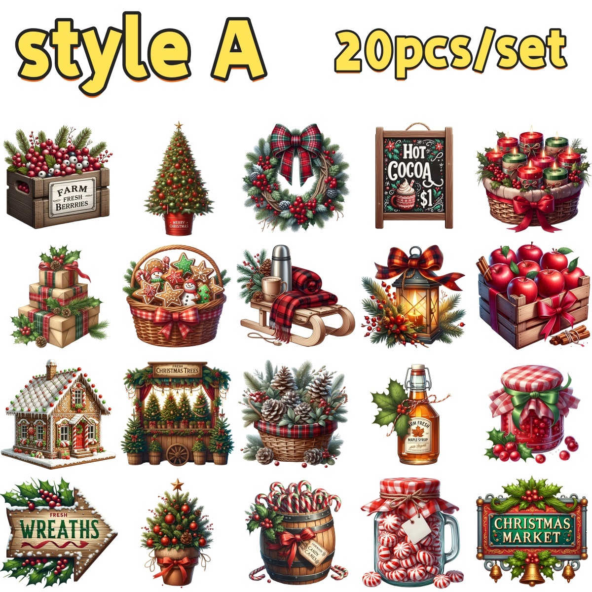 2d Flat 20pcs/set Christmas Market Series Stickers