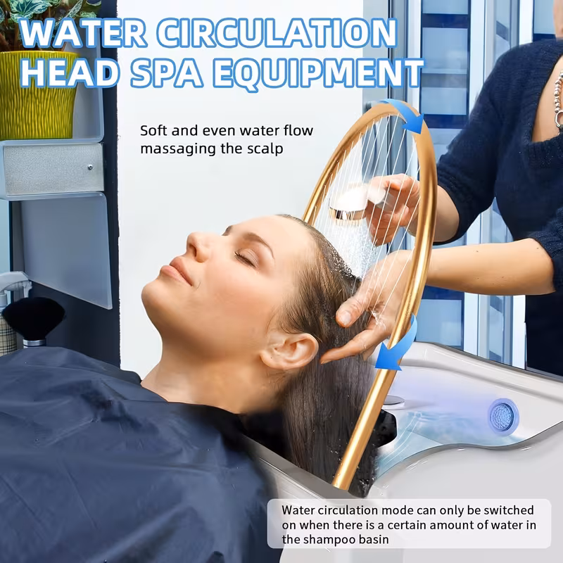 equipment for head spa including a shampoo basin a large 60l water tank with fumigation and water circulation designed for japanese massage and light for intended for use with a shampoo bed bed not included Product details 4