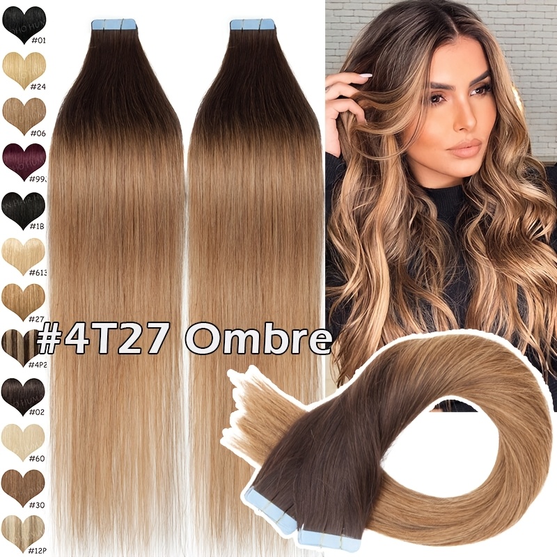 20pcs/pack (50g) Human Hair Tape In Hair Extensions Suitable For All Hair Types, Straight Invisible Tape Extensions For Men &, Hair Blending, Volume & Length For Daily Wear, Parties, Weddings