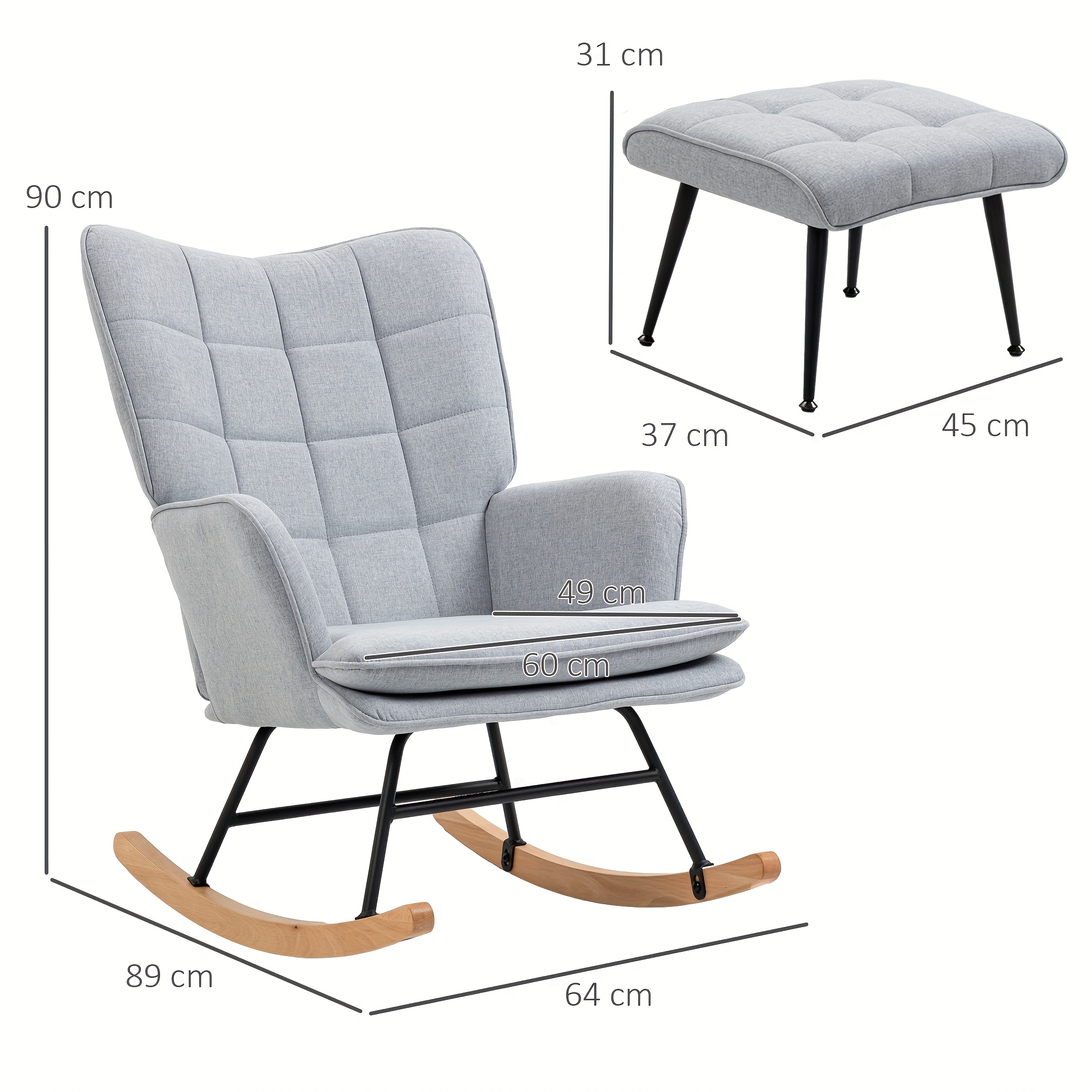 living room lounge chair with stool swing chair armchair linen effect lounge chair rocking chair load bearing capacity up to 130   light gray cozy seating indoor furniture   contemporary design durable construction lightweight chair rocking armchair comfortable seating small   home decor lovers 4