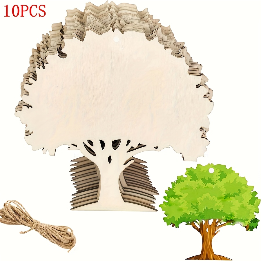Image of 10pcs-4 * 4 Inch Wooden Tree Carnival Party, Family Tree Gift Decoration, Home Tree Decoration, Holiday Decoration, Wedding Holiday Decoration, Christmas, New Year, Thanksgiving - Hanging Decoration