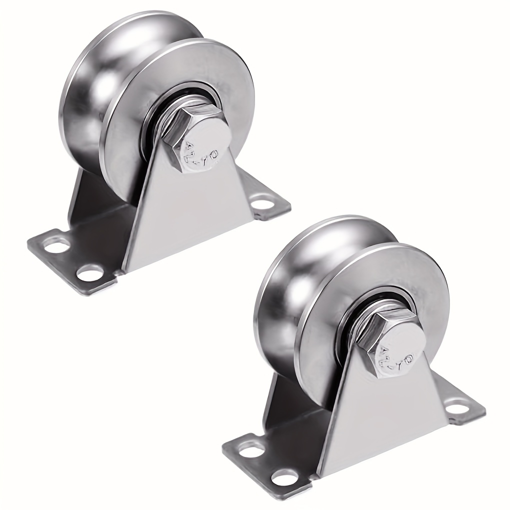 Image of Set Of 2 Square With Wire Rope Bearings For Sliding Doors, Featuring V-shaped Fixed Pulleys For Lifting