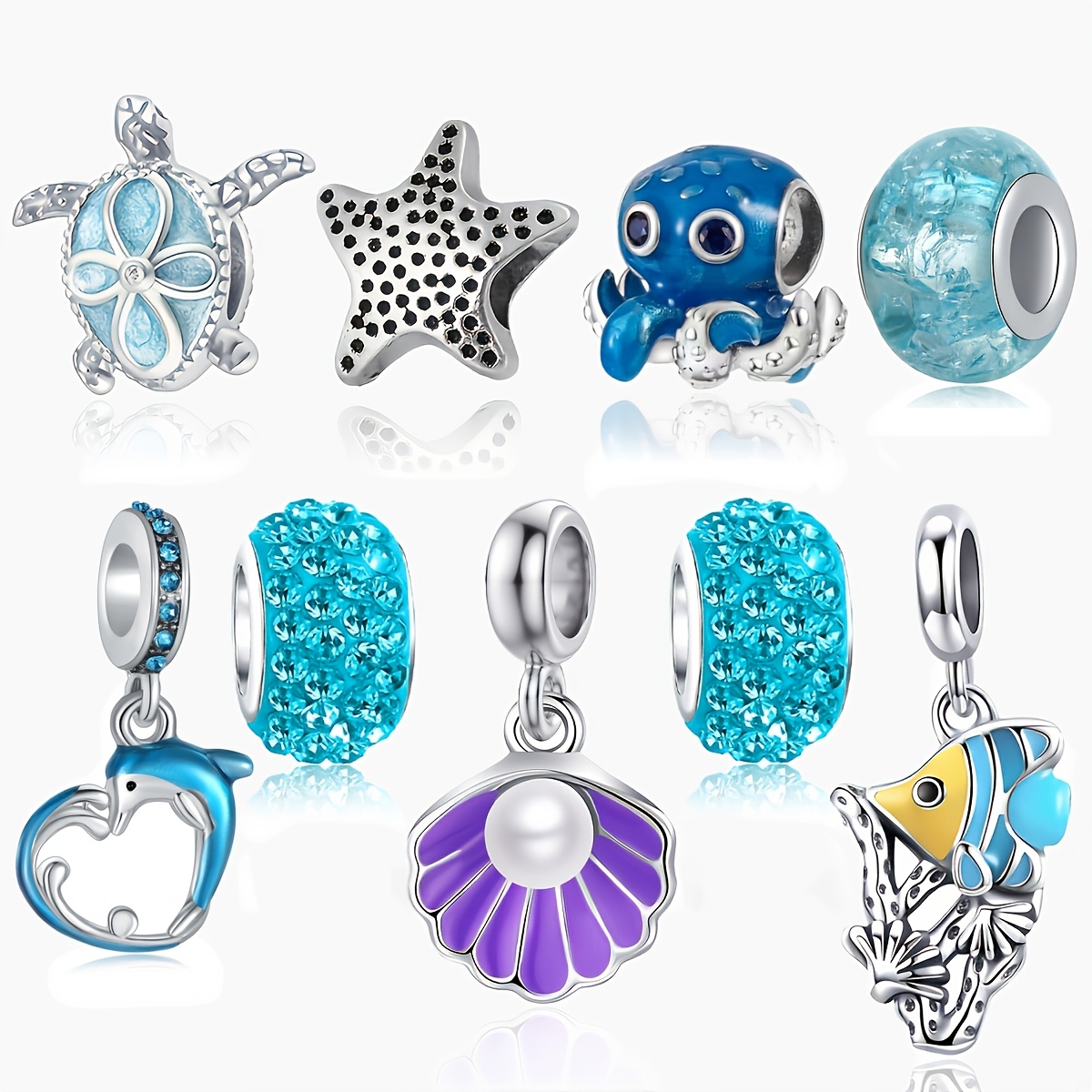 TEMU 9 piezas de manualidades de moda, colgante de caparazón de , hueca con cuentas, colgantes, adornos para pulseras con cuentas