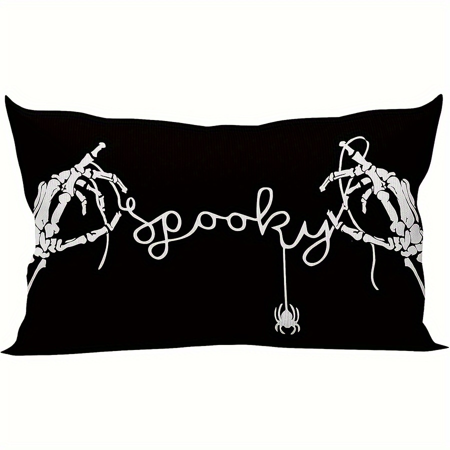 TEMU 1pc, Pillow Covers 12x20 Inch, Spooky Skeleton Hands Lumbar Cover, Seasonal Autumn Decorations Decors For Home Sofa Couch, Decorative Cushion