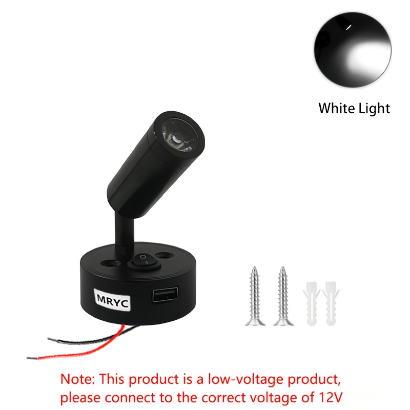 TEMU 1pc Rv Bedside Reading Light Led Swivel Spotlight, Led Interior Lighting 3w Bedside Lamp For Yacht, Boat, Trailer, Van And Rv, Dc12-24v Hard